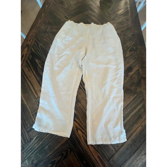 FLAX Thin White Linen Pants Large Elastic Waist Lagenlook Leg Pull On Beachy - Picture 12 of 12